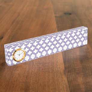 Witte en Paarse trellis, rooster, quatrefoil Naambordje