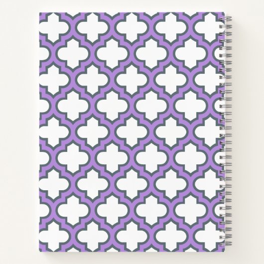 Witte en Paarse trellis, rooster, quatrefoil Notitieboek (Achterkant)
