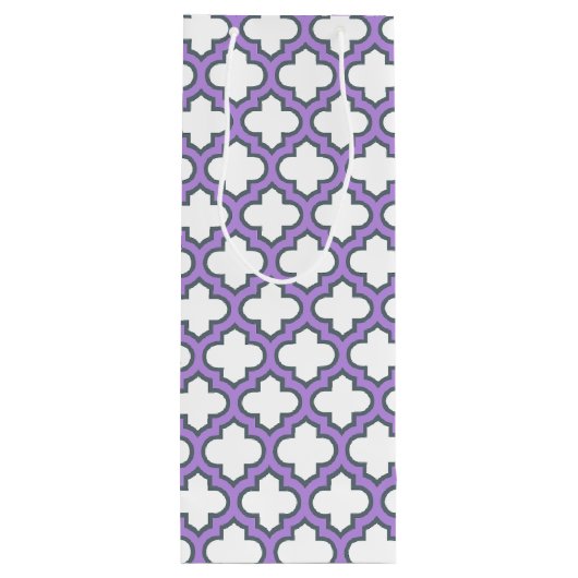 Witte en Paarse trellis, rooster, quatrefoil Wijn Cadeautas (Achterkant)