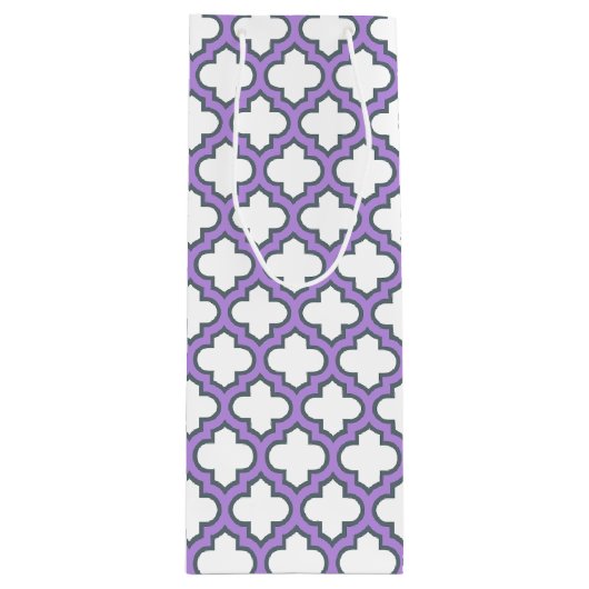 Witte en Paarse trellis, rooster, quatrefoil Wijn Cadeautas (Voorkant)