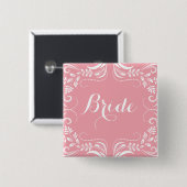 Witte en Pastel Roze Floral Lijst Bride Button (Voorkant /achterkant)