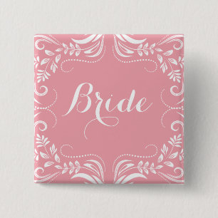 Witte en Pastel Roze Floral Lijst Bride Button
