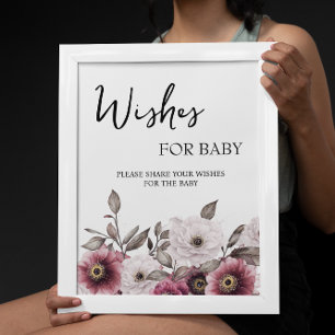 Witte en Plum Bloemen Wensen voor Baby Sign Poster