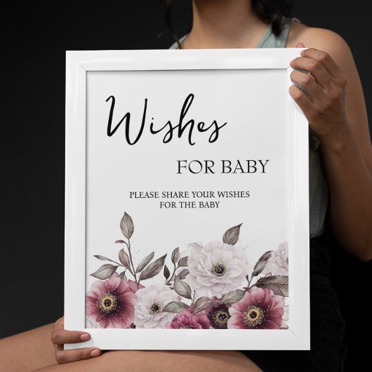Witte en Plum Bloemen Wensen voor Baby Sign Poster