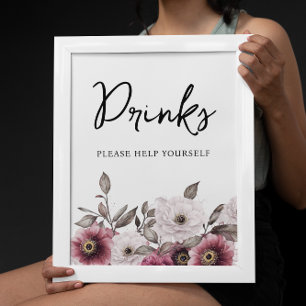 Witte en Pruim Bloemen Drinken Baby shower Poster