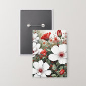 Witte en rode bloemen Elegante Waterverf Button (Voorkant / Achterkant)