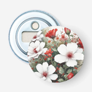 Witte en rode bloemen Elegante Waterverf Button Flesopener
