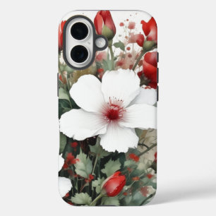 Witte en rode bloemen Elegante Waterverf iPhone 16 Hoesje