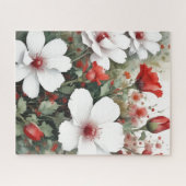 Witte en rode bloemen Elegante Waterverf Legpuzzel (Horizontaal)