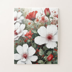 Witte en rode bloemen Elegante Waterverf Legpuzzel