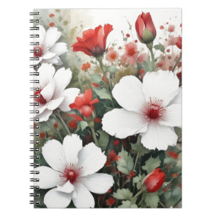 Witte en rode bloemen Elegante Waterverf Notitieboek
