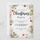 Witte en Rode Bloemen Kerstfeest Uitnodiging (Voorkant)