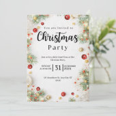 Witte en Rode Bloemen Kerstfeest Uitnodiging (Staand voorkant)