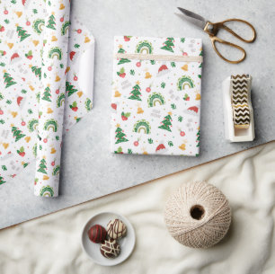 Witte en Rode Doodle Schattige Vrolijk Kerstfeest Cadeaupapier