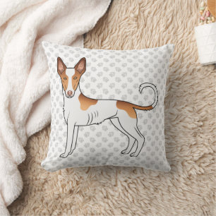 Witte en rode Ibizan Hound met gladde vacht hond e Kussen