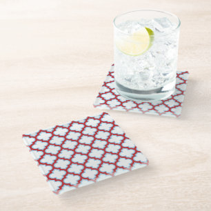 Witte en rode latwerk, traliewerk, quatrefoil glazen onderzetter