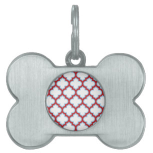Witte en rode latwerk, traliewerk, quatrefoil huisdieren naamplaatje
