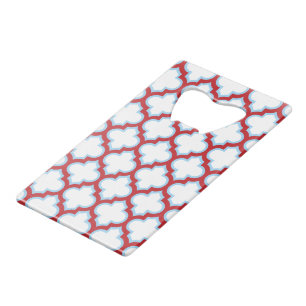 Witte en rode latwerk, traliewerk, quatrefoil kredietkaart flessenopener