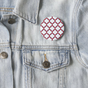 Witte en rode latwerk, traliewerk, quatrefoil ronde button 5,7 cm