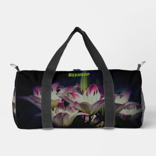 Witte en rode leliebloemen gepersonaliseerd plunjezak