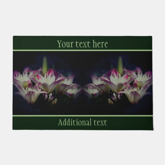 Witte en rode Lily bloemen gepersonaliseerd Deurmat (Voorkant)