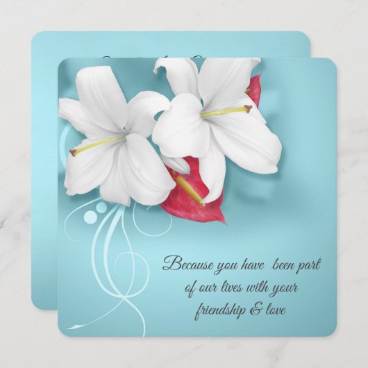 Witte en Rode Lily Vow Vernieuwing Bruiloft Kaart (Voorkant / Achterkant)