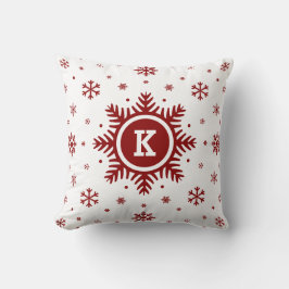 Witte en Rode Monogram Holiday Snowflake kussen