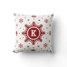 Witte en Rode Monogram Holiday Snowflake kussen
