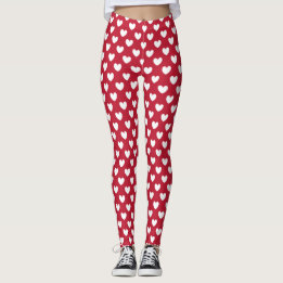 Witte en rode polakharten leggings