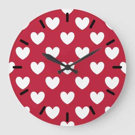 Witte en rode polka harten grote klok (Voorkant)