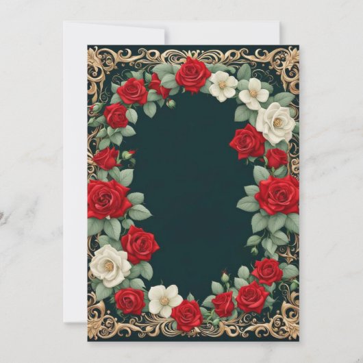 Witte en rode rozen aangepaste tekst bruiloft kaart (Voorkant)
