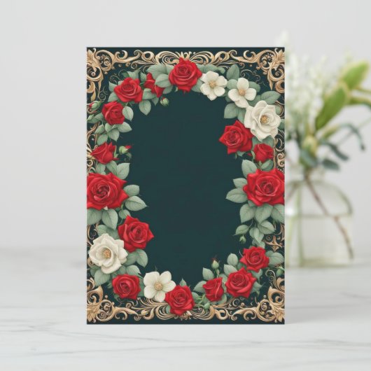 Witte en rode rozen aangepaste tekst bruiloft kaart (Staand voorkant)