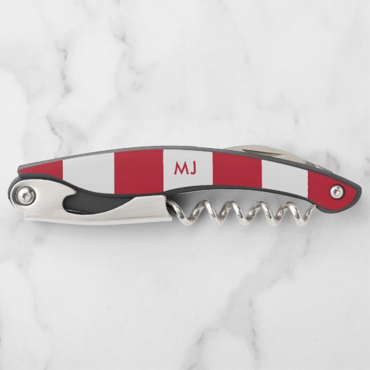 Witte en rode strepen monogram kurkentrekker (Voorkant)