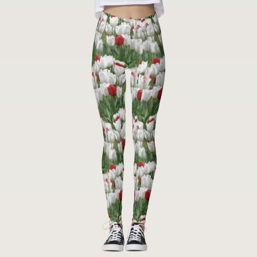 Witte en rode tulpen leggings (Voorkant)
