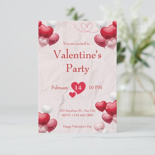 Witte en Rode Valentijnsdag Party Kaart (Staand voorkant)