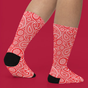 Witte en rode vintage paisley-patroon sokken