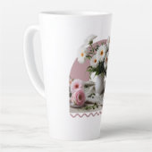 Witte en roze bloemen latte mok (Linkerhoek)