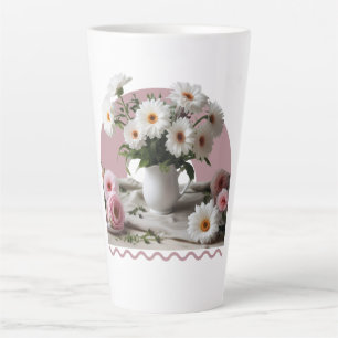 Witte en roze bloemen latte mok