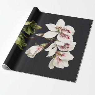  witte en roze bloemen op zwart cadeaupapier