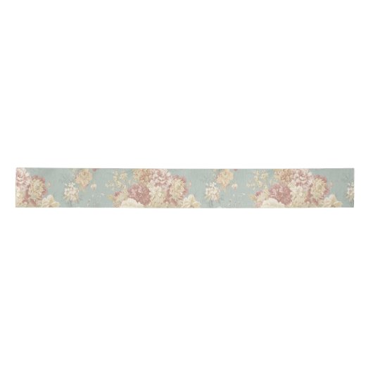 Witte en Roze Blush-Rozen op blauwe achtergrond Lint (Voorkant)