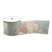 Witte en Roze Blush-Rozen op blauwe achtergrond Lint (Spoel)