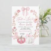 Witte en Roze Bow Coquette Pompoen Bloemen Bruid Kaart (Staand voorkant)