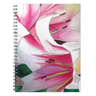 Witte en Roze daglly waterverf art flower Notitieboek