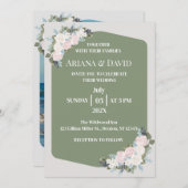 Witte en roze Floral bruiloft Kaart (Voorkant / Achterkant)