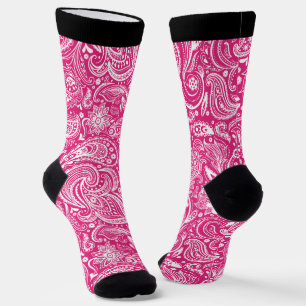 Witte en roze  florale paisleypatroon sokken