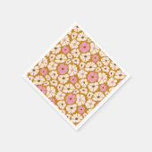 Witte en roze florale patroon op karamelbruin servet (Hoek)