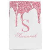 Witte en Roze Glitter Druppels Sparkle Monogram Medium Cadeauzakje (Voorkant)