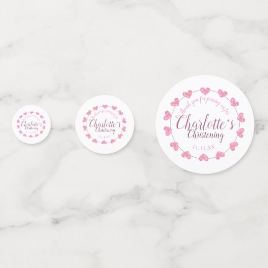 Witte en roze hart baby dochter doop confetti (Achterkanten)