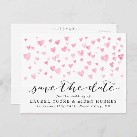  witte en roze harten Opslaan Datum Aankondigingskaart (Voorkant / Achterkant)