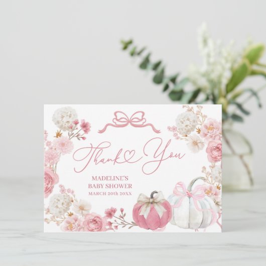 Witte en Roze Kleine Pompoen Dank u Kaart (Staand voorkant)